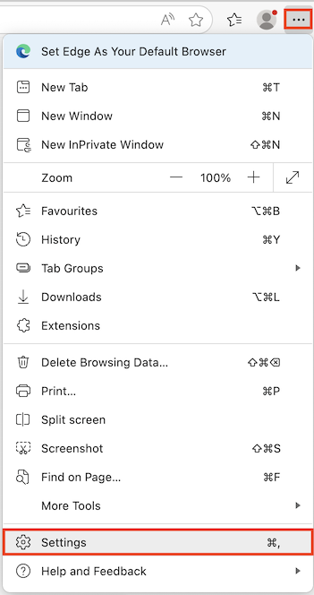 Edge Settings Screenshot