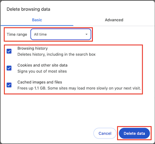 Chrome Delete Data Screenshot