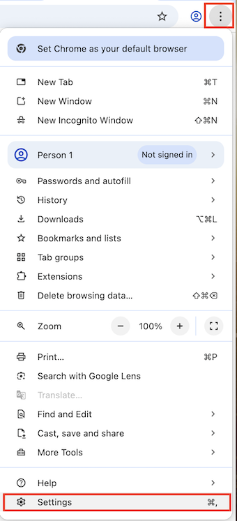 Chrome Settings Screenshot
